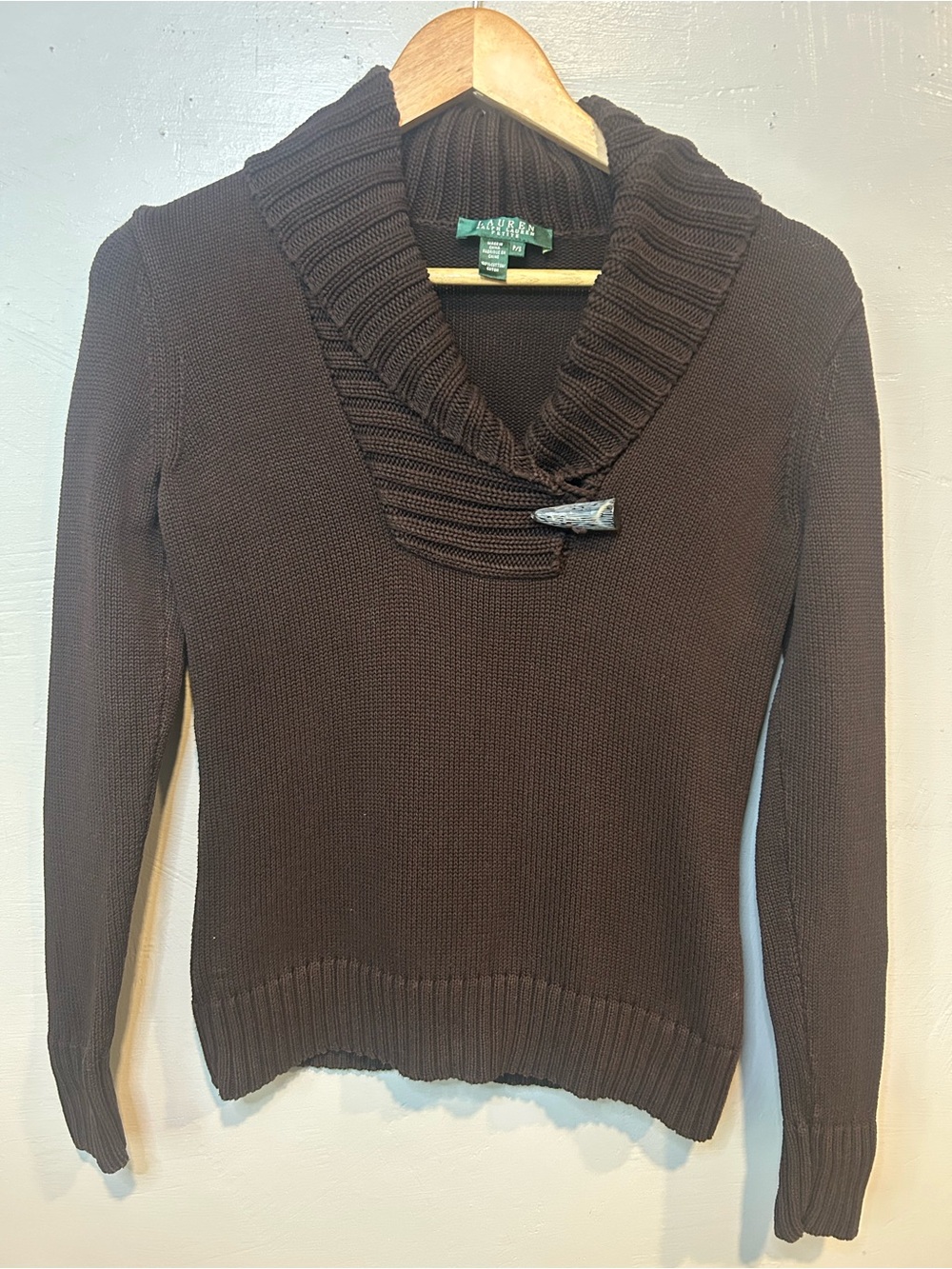Lauren Ralph Lauren Brown Cowl Neck Toggle Sweater